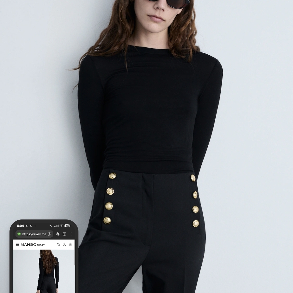 Mango black t Size 4.Straight pants with jewel buttons